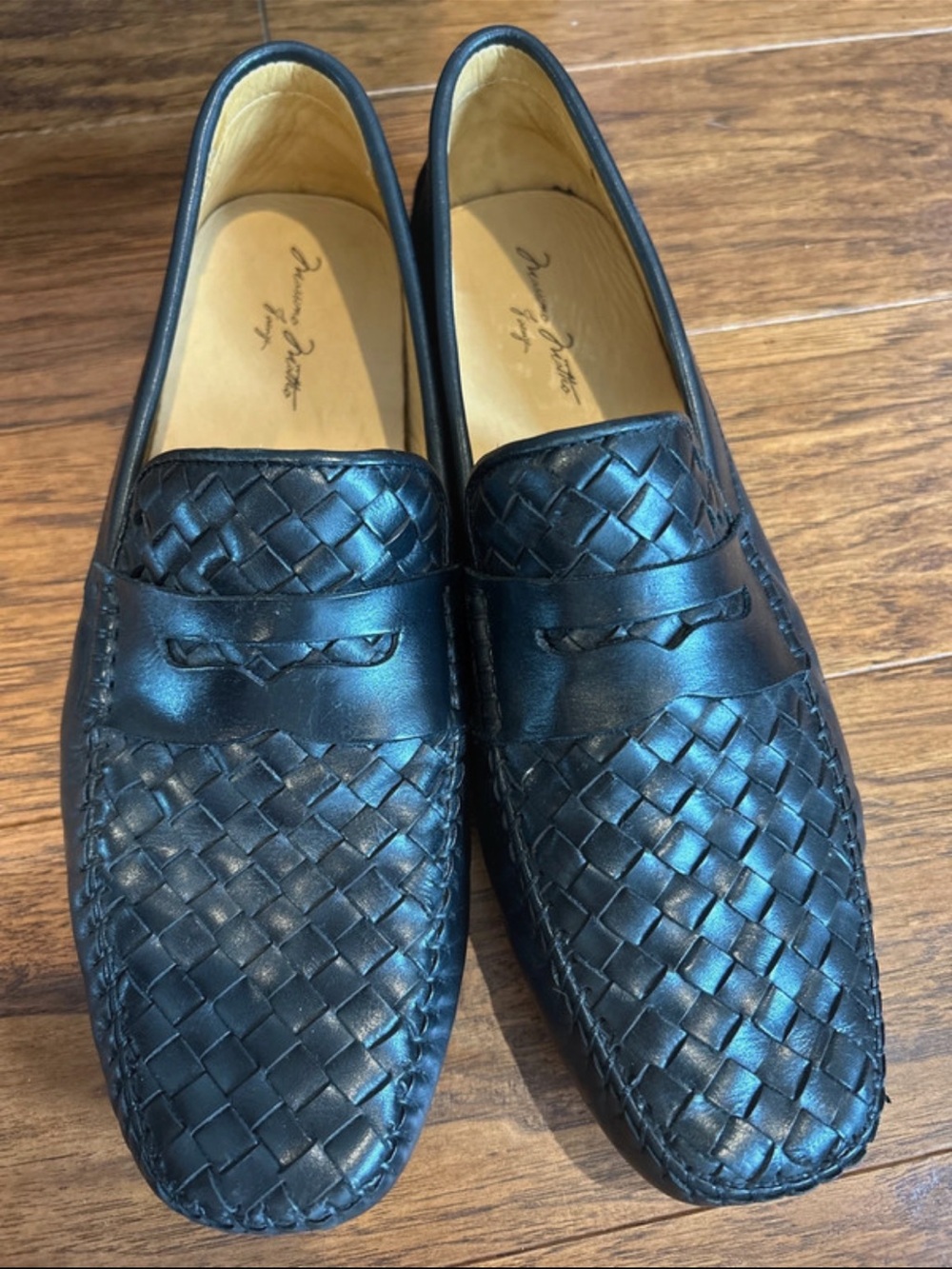 Massimo Matteo Black Woven Leather Penny Loafers